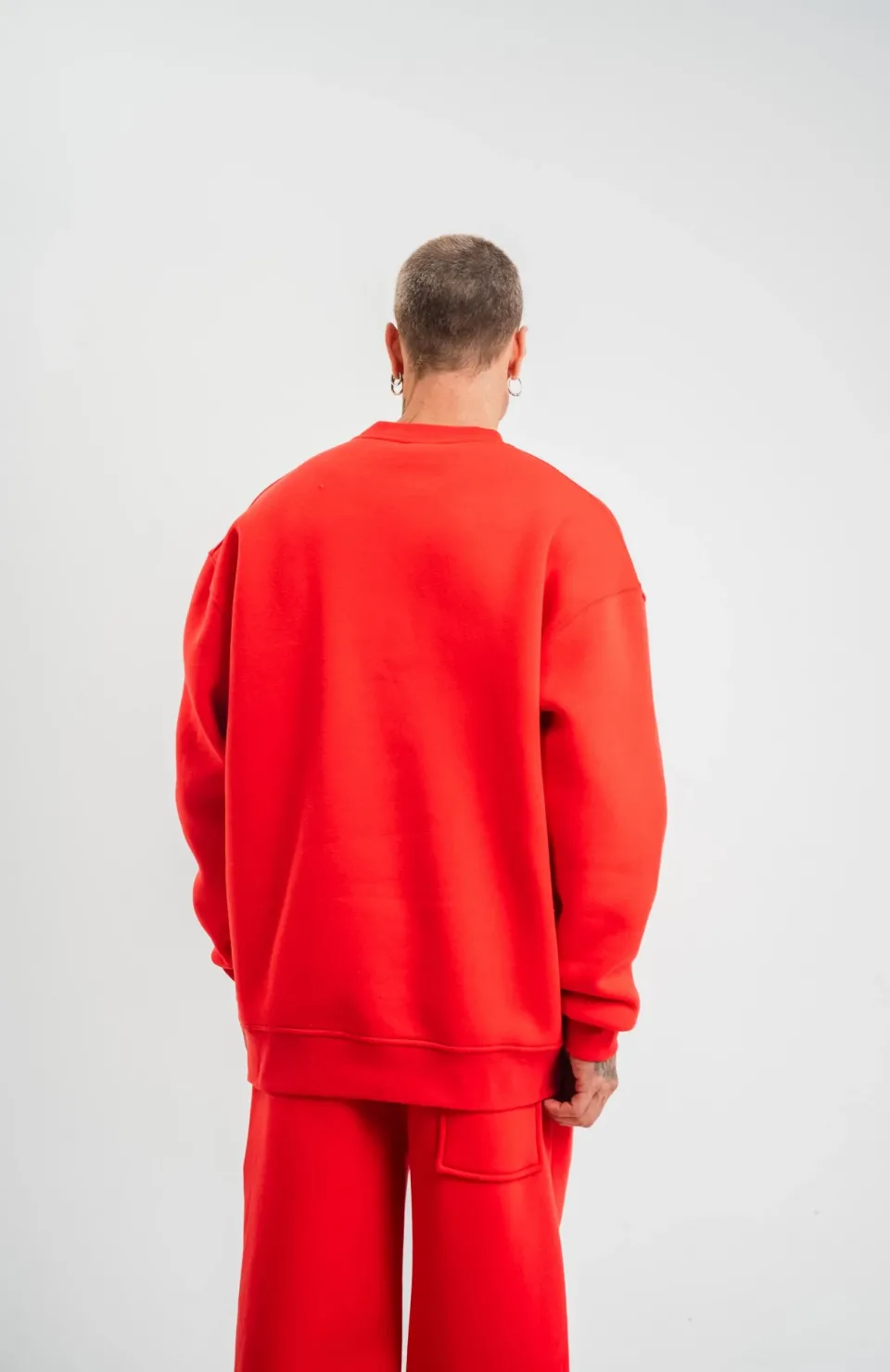 Uzun Kol Bisiklet Yaka Basic SweatShirt - Kırmızı