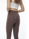 Kadın Yüksek Bel Sporcu Düz Tayt - Kahverengi
