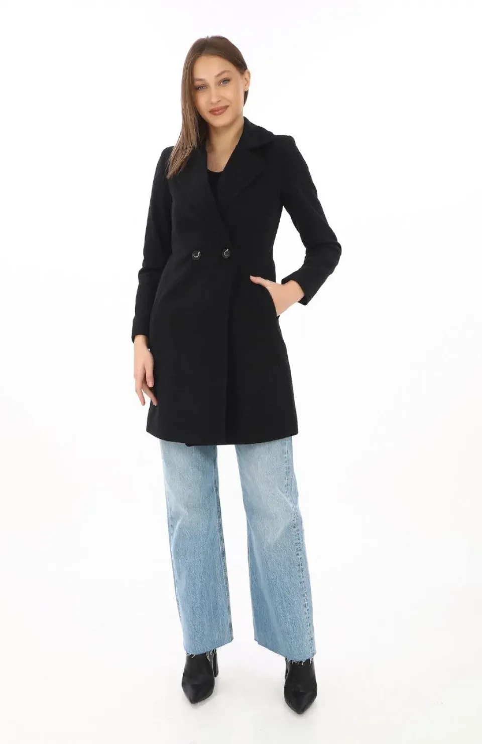 Düğmeli İçi Astarlı Kadın Kaşmir Kaşe Kaban - Siyah Somersan Giyim | Kadın, Erkek ve Çocuk Moda