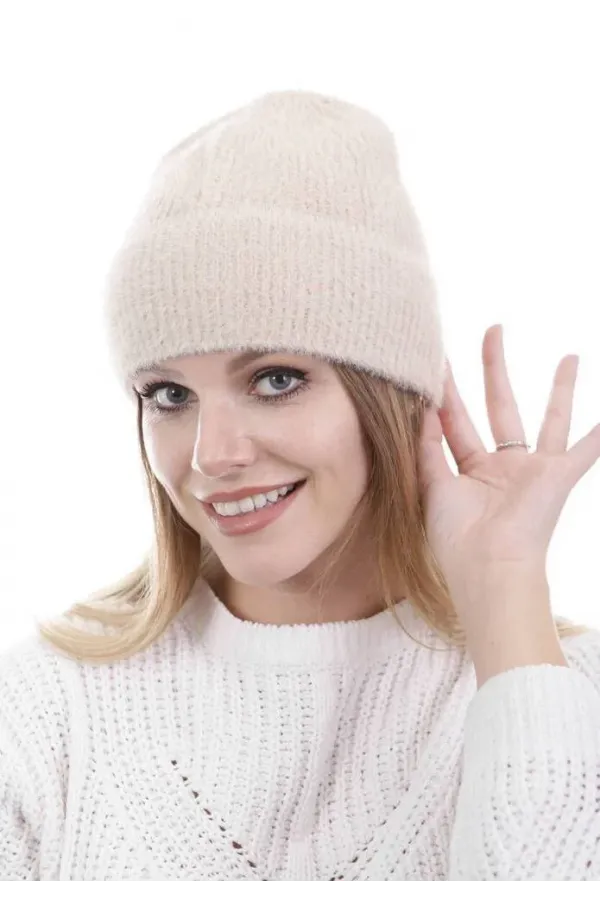 Unisex Tam Kalıp İnce Sakallı Triko Bere - Bej