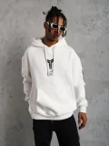 Erkek Baskılı Kapüşonlu Sweat - Beyaz