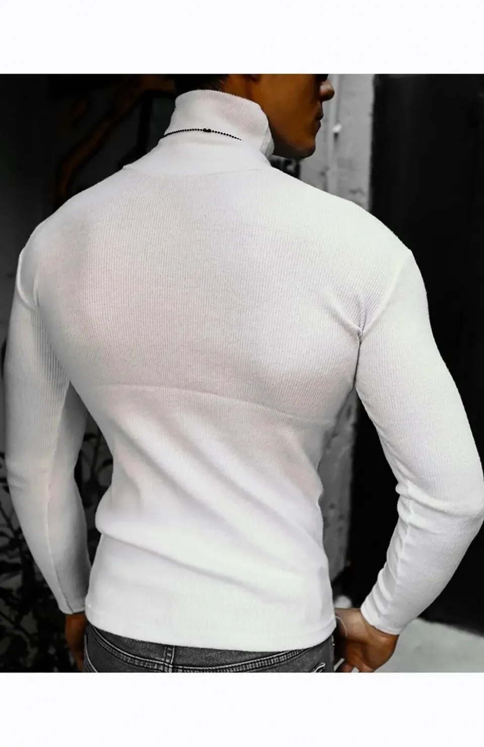 Erkek Kaşkorse Boğazlı Full Likralı Fitilli Body Kazak - Beyaz Somersan Giyim | Kadın, Erkek ve Çocuk Moda