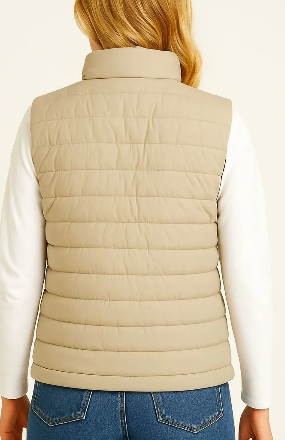 Kadın Şişme Fermuarlı Yelek Su itici Kapitone Astarlı Kumaş Cepli Hafif Kışlık Spor Rahat Kalıp - Bej Somersan Giyim | Kadın, Erkek ve Çocuk Moda