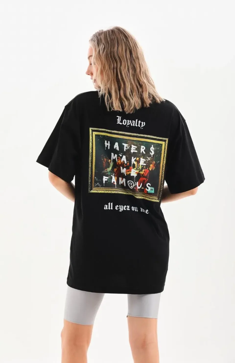 Unisex Baskılı Oversize T-Shirt - Siyah