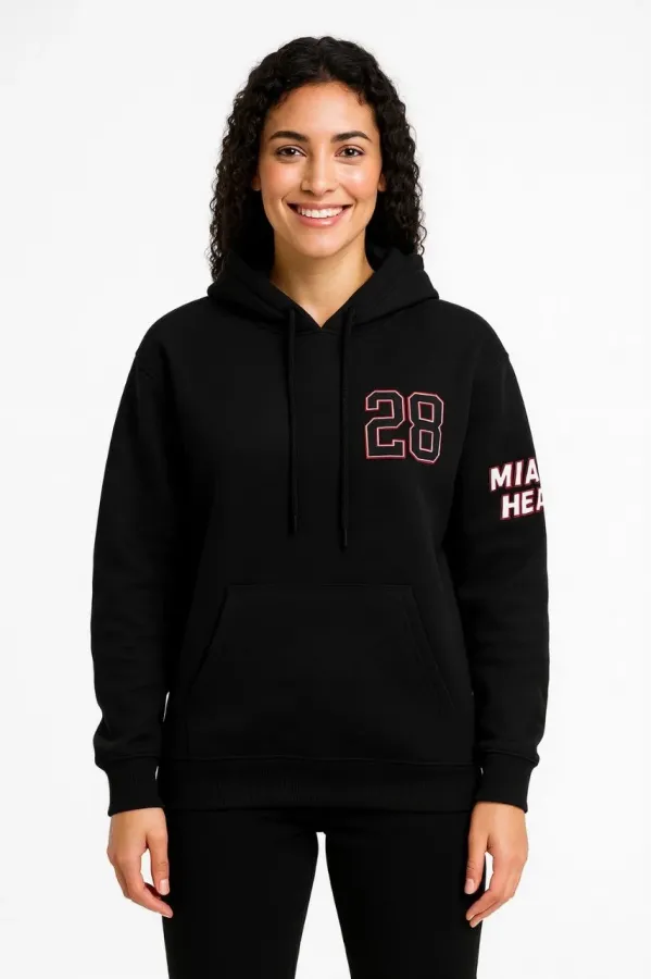 Kadın Üç İplik Kapüşonlu Ön ve Arka Baskılı SweatShirt hoodie - Siyah