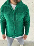 Erkek Pelüş Polar Hırka Gömlek – Yakalı, İlik Düğmeli, Göğüs Cepli, Yumuşak Dokulu Kışlık Regular Fit Rahat Günlük Model - Çimen Yeşili