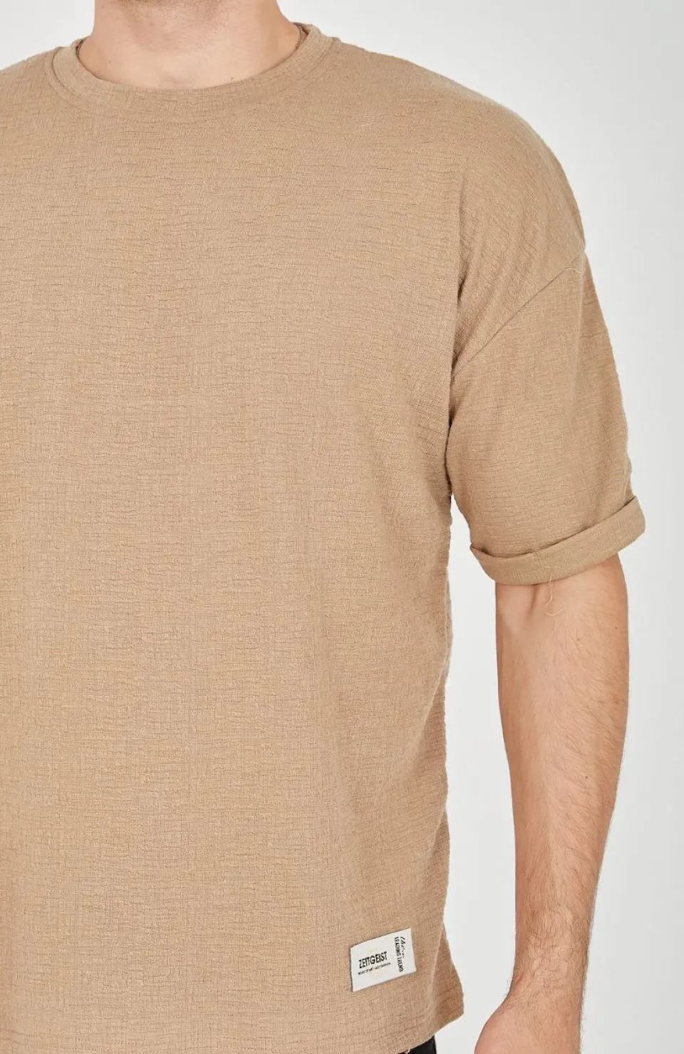 Unisex Jakar Kumaş Rahat Kol T-Shirt - Kahverengi