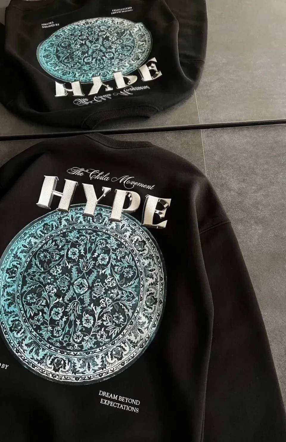 Kadın Üç İplik Bisiklet Yaka Baskılı SweatShirt - Siyah