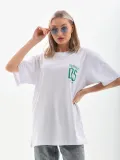 Unisex Baskılı Oversize T-Shirt - Beyaz