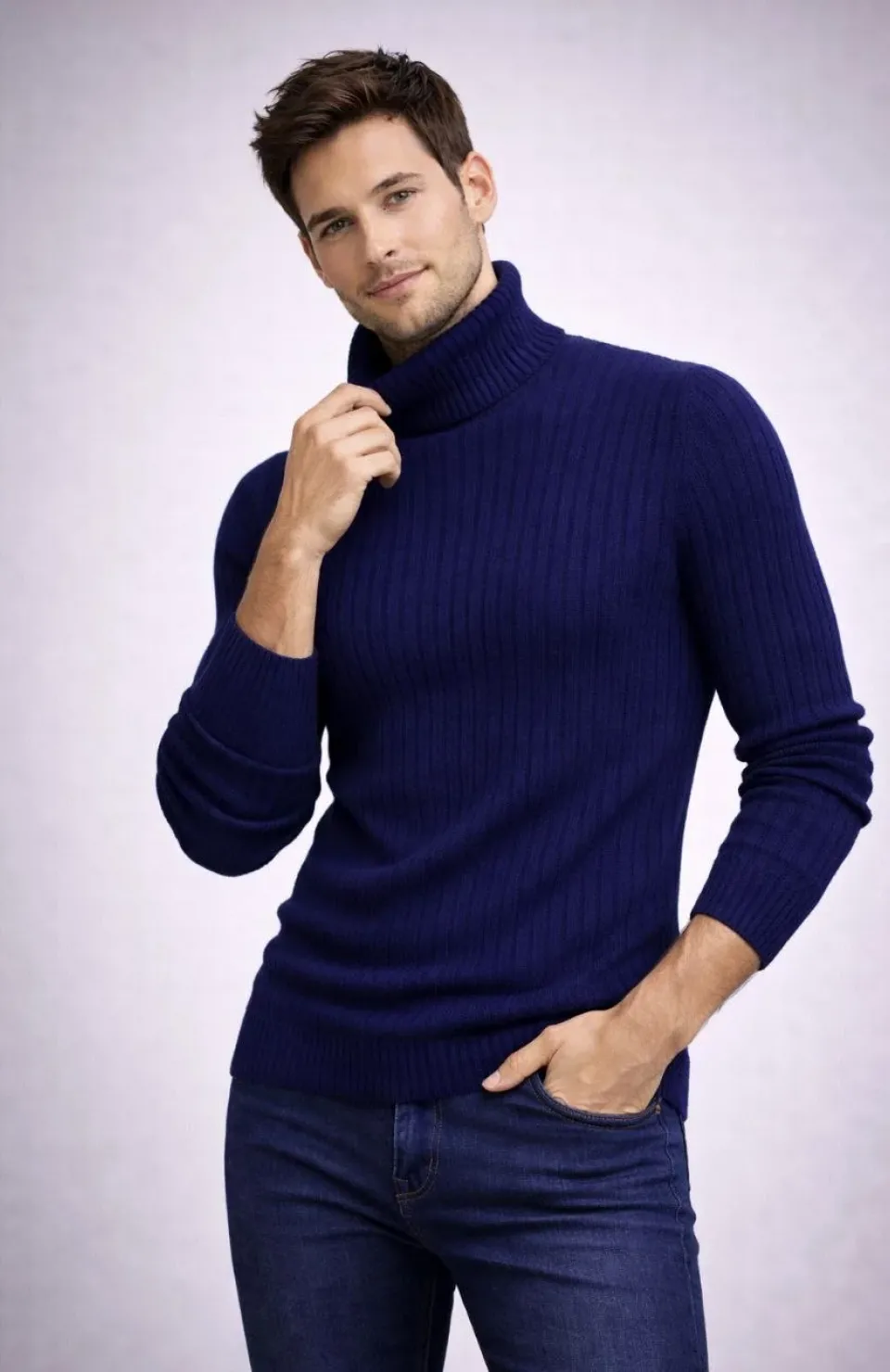 Erkek Balıkcı Yaka Bağazlı Triko Kazak Pamuklu Kalın Fitilli Dokuma, Regular Fit Uzun Kollu Kışlık Model - Lacivert Somersan Giyim | Kadın, Erkek ve Çocuk Moda