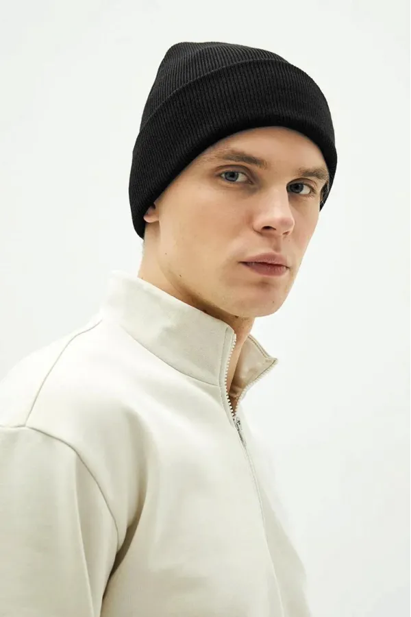 Erkek Katlamalı Basic Bere - Siyah