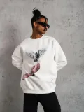 Erkek Güvercin Baskılı Sweatshirt - Beyaz