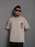 Erkek Sırt Baskılı A Kalite Oversize T-shirt - Gri