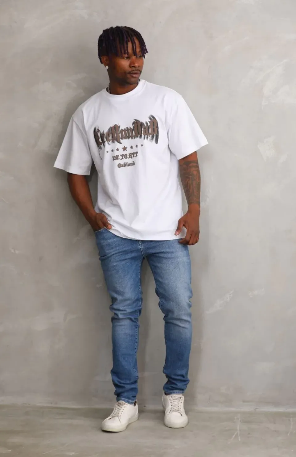 Unisex Baskılı Oversize T-Shirt - Beyaz