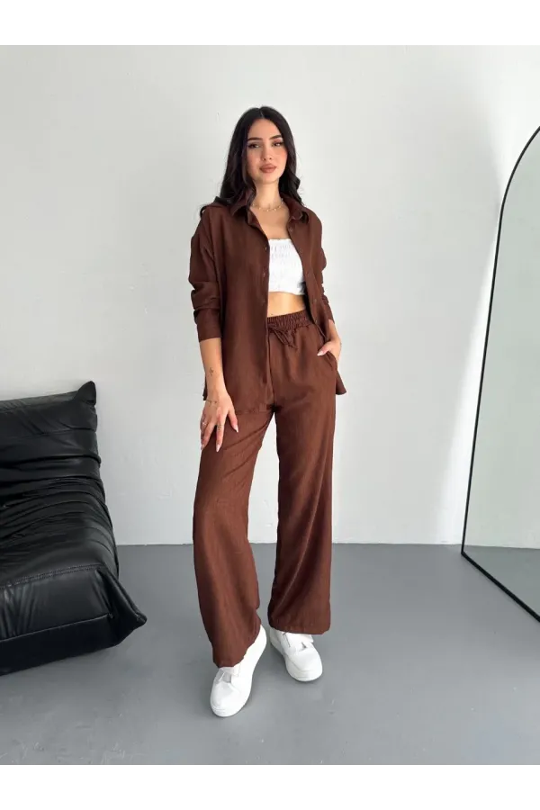 Gömlek Pantolon ikili Takım - Kahverengi