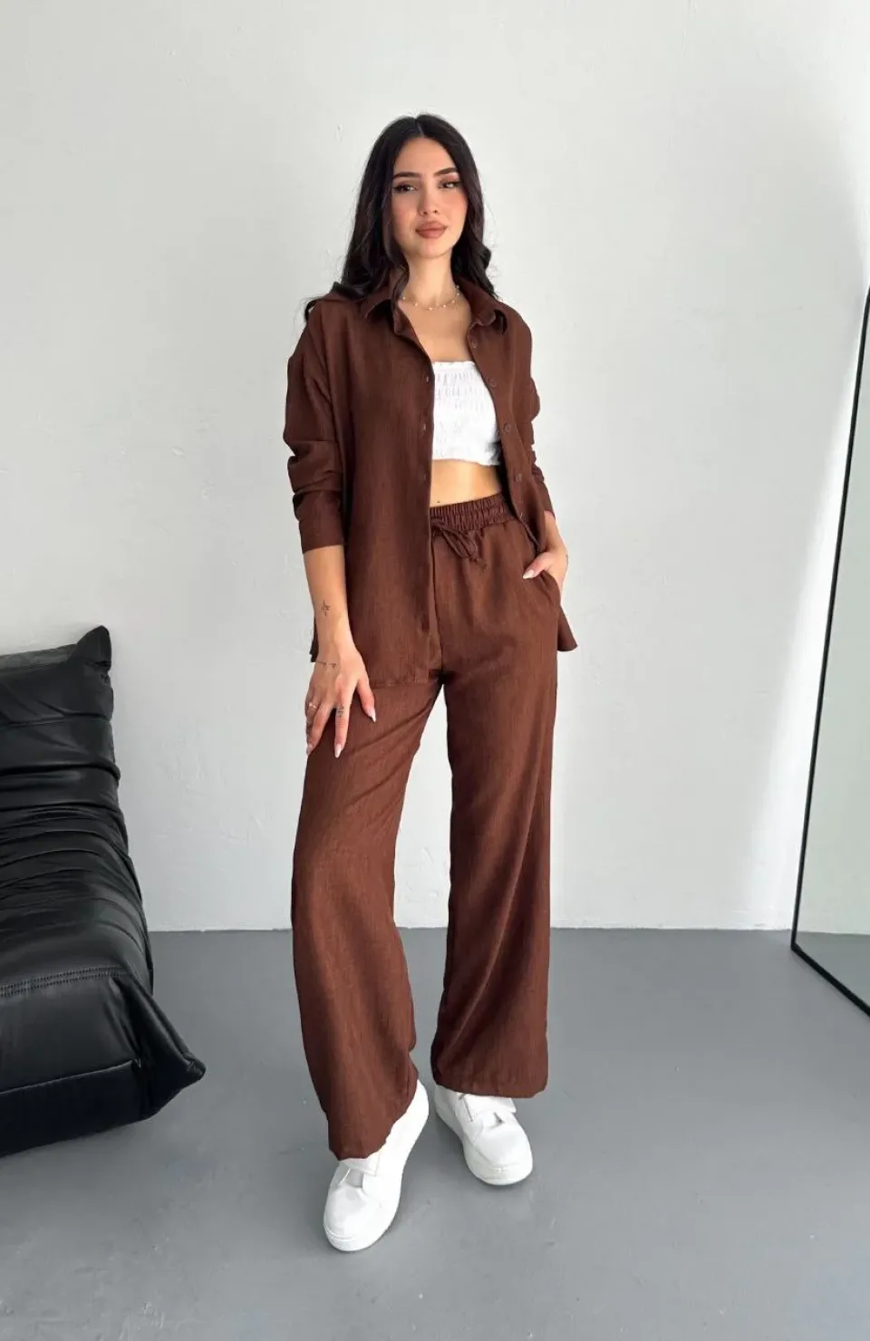 Gömlek Pantolon ikili Takım - Kahverengi