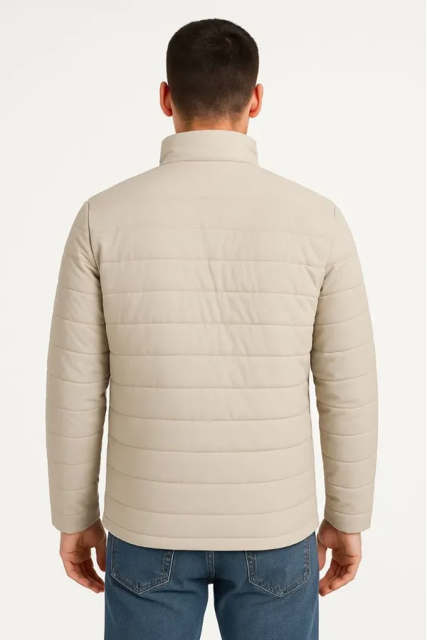 Erkek Bomber Mont Ceket – Su İtici Kumaş, Kapitone Astarlı, Fermuarlı, Kışlık - Bej