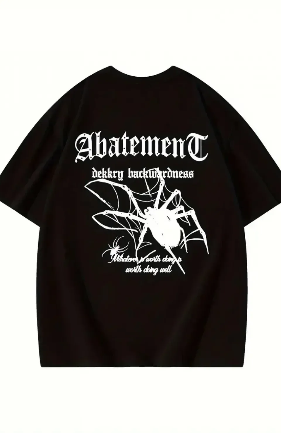 Örümcek Ağı Desenli Baskılı Oversize Bisiklet Yaka T-shirt - Siyah