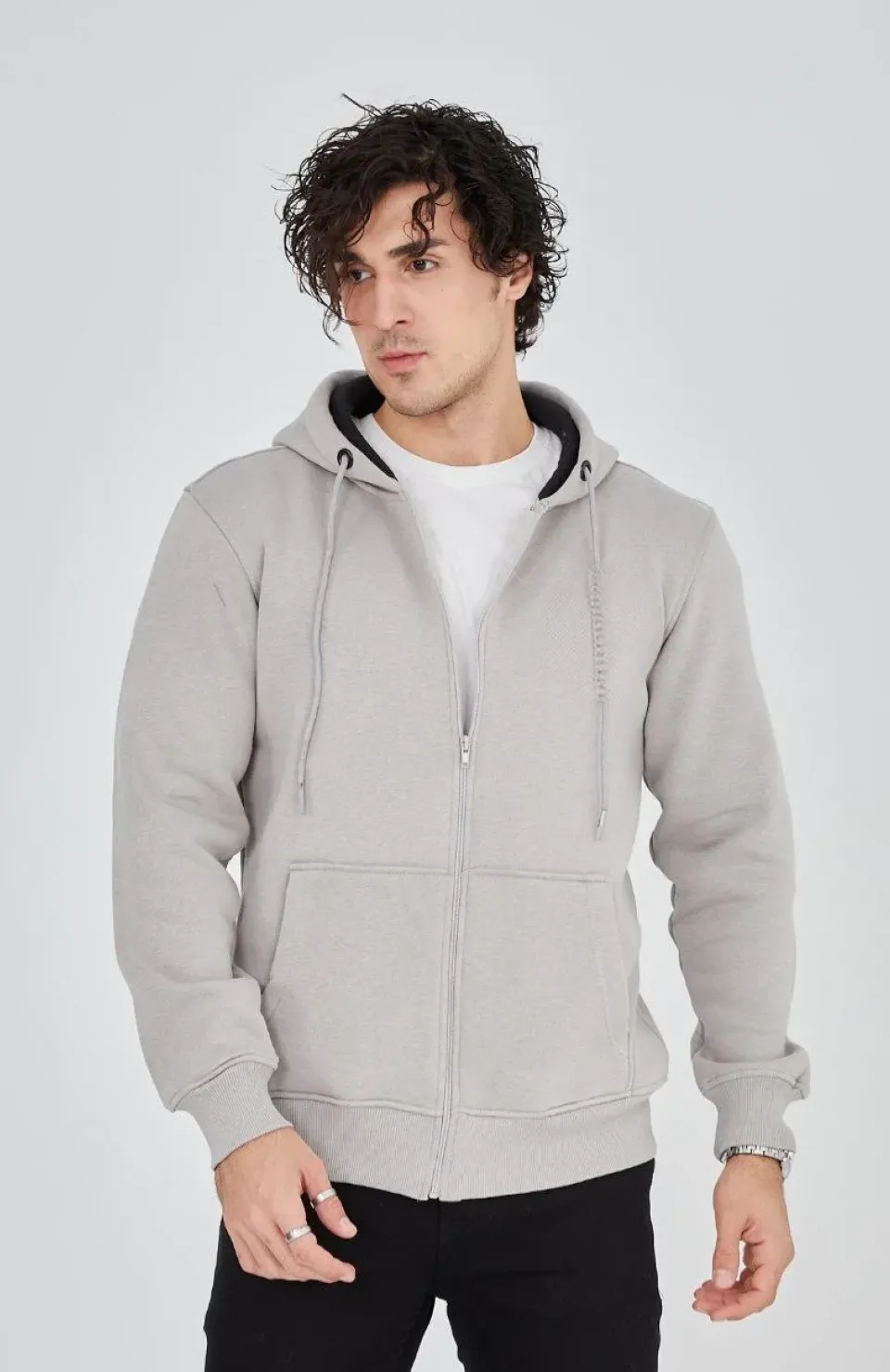 Unisex Tam Fermuarlı Kapşonlu  SweatShirt - Boyalı Gri Somersan Giyim | Kadın, Erkek ve Çocuk Moda