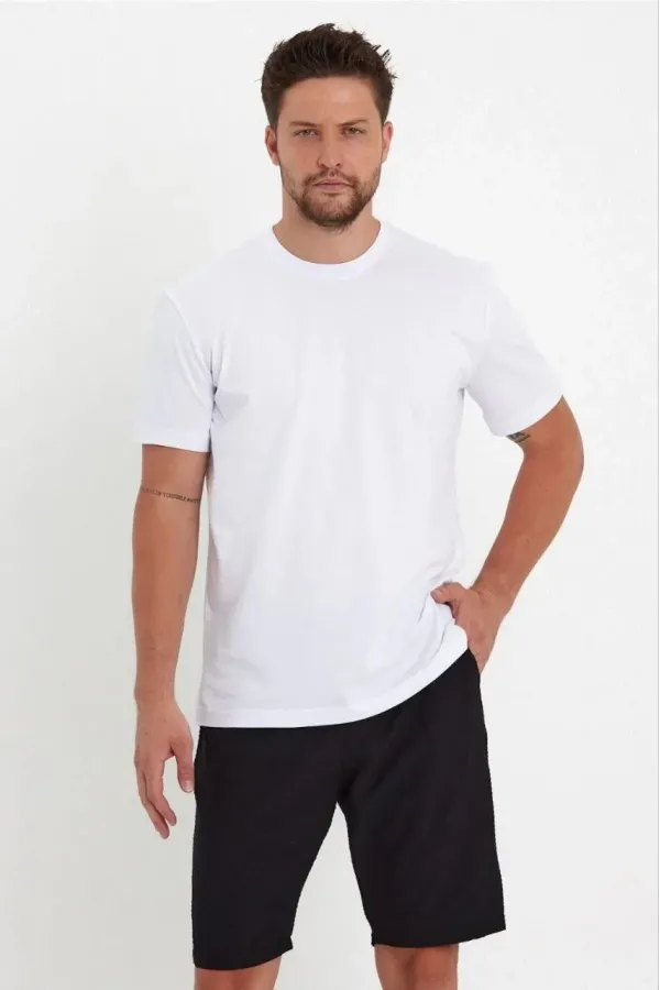 Erkek 24/1 Düz A Kalite Oversize T-shirt - Beyaz