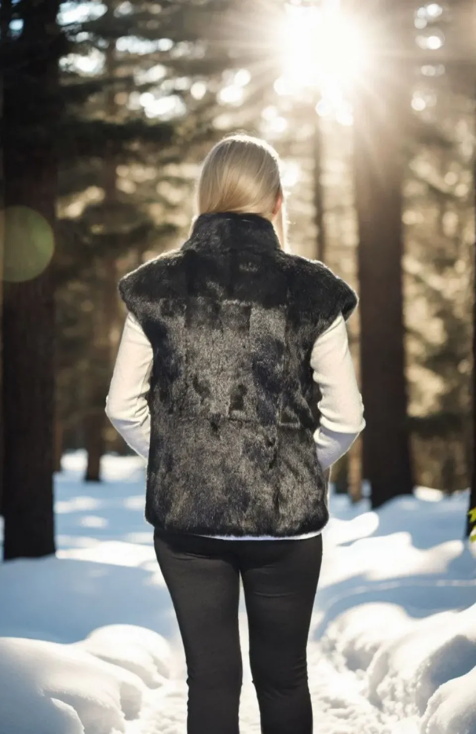 Kadın Kolsuz Hakiki Kürk - Siyah