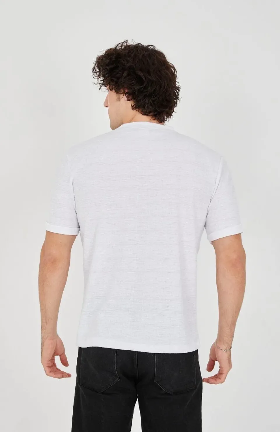 Unisex Jakar Kumaş Slim Fit T-Shirt - Beyaz