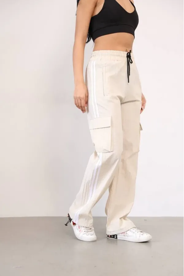 Paraşüt Kumaş Kargo Ceplı Baggy Eşofman - Bej