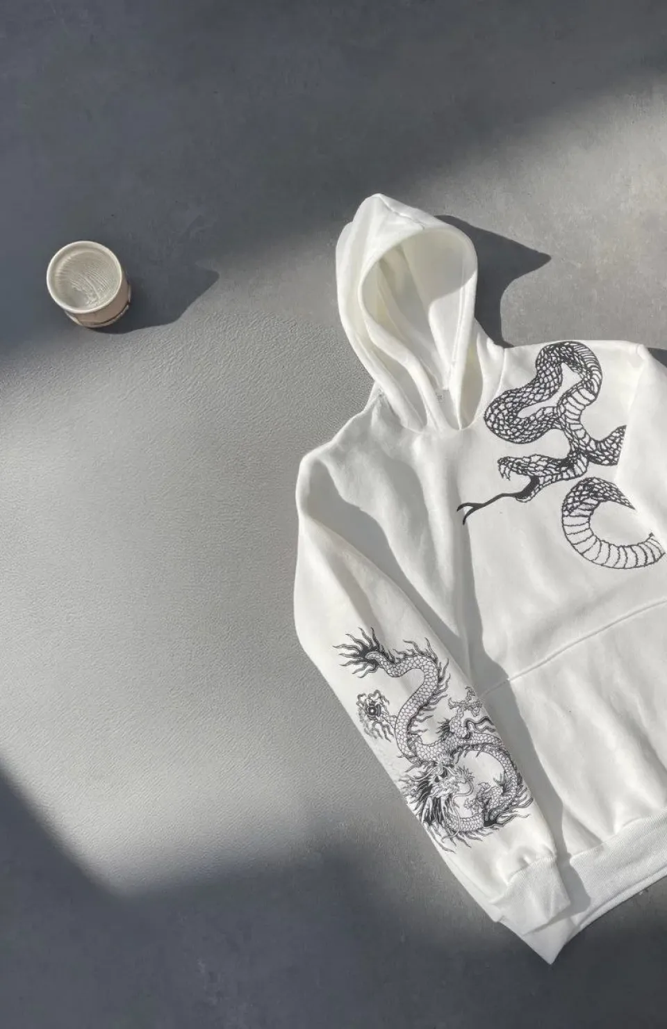 Uzun Kol Kapüşonlu Baskılı SweatShirt - Beyaz