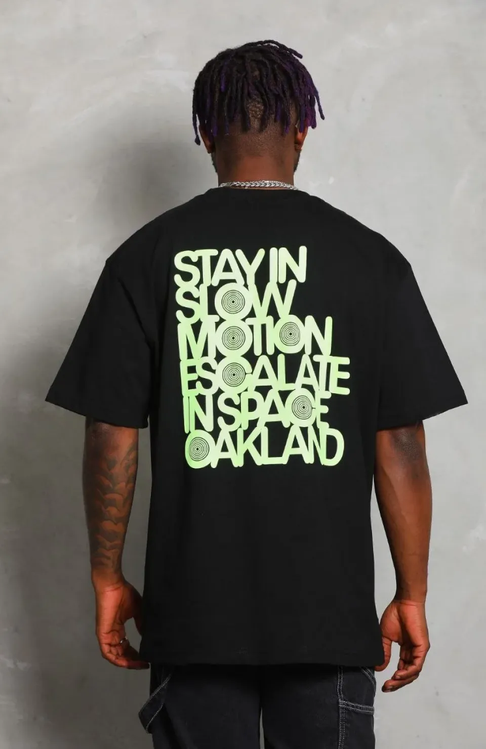 Unisex Oversize Baskılı Bisiklet Yaka T-Shirt - Siyah