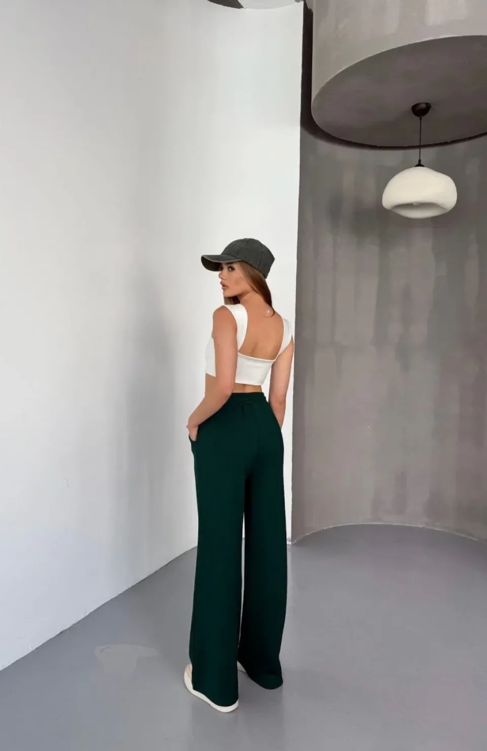 Osy Modal Yumuşak Dokulu Kumaş Nakış işlemeli Rahat Bol Paça Eşofman Pantalon - Yeşil