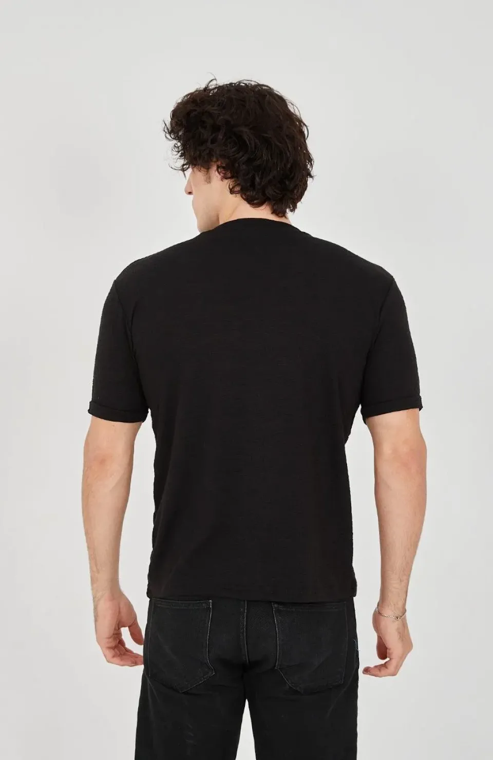 Unisex Jakar Kumaş Slim Fit T-Shirt - Siyah