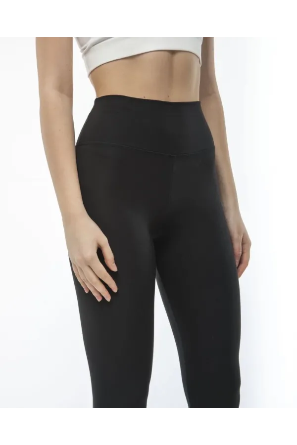 Kadın Yüksek Bel Sporcu Düz Tayt - Siyah