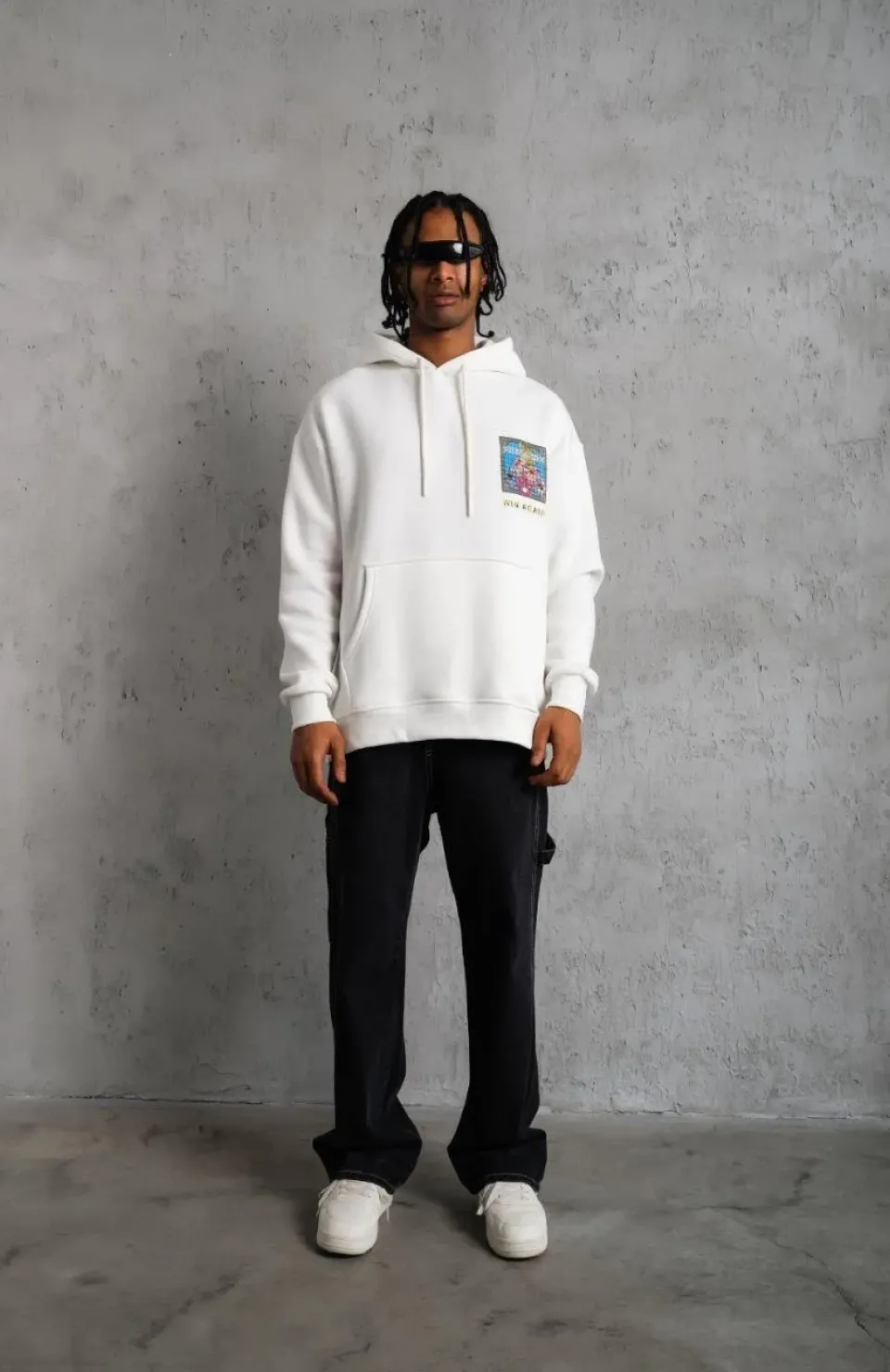 Erkek Patel Six Baskılı Kapüşonlu Sweat - Beyaz