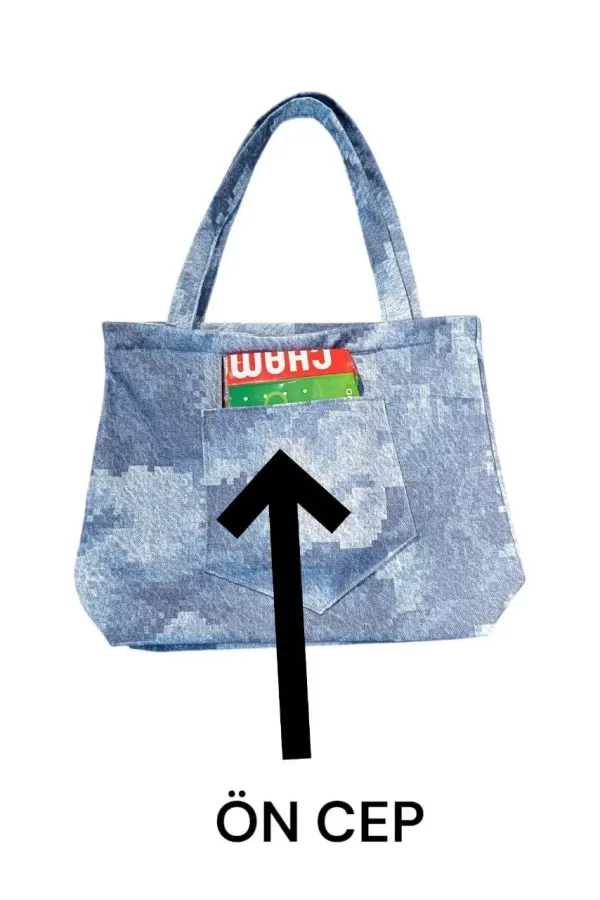 Blujin Desenli Piknik ve Deniz Cepli Fermuarlı Çanta - Mavi