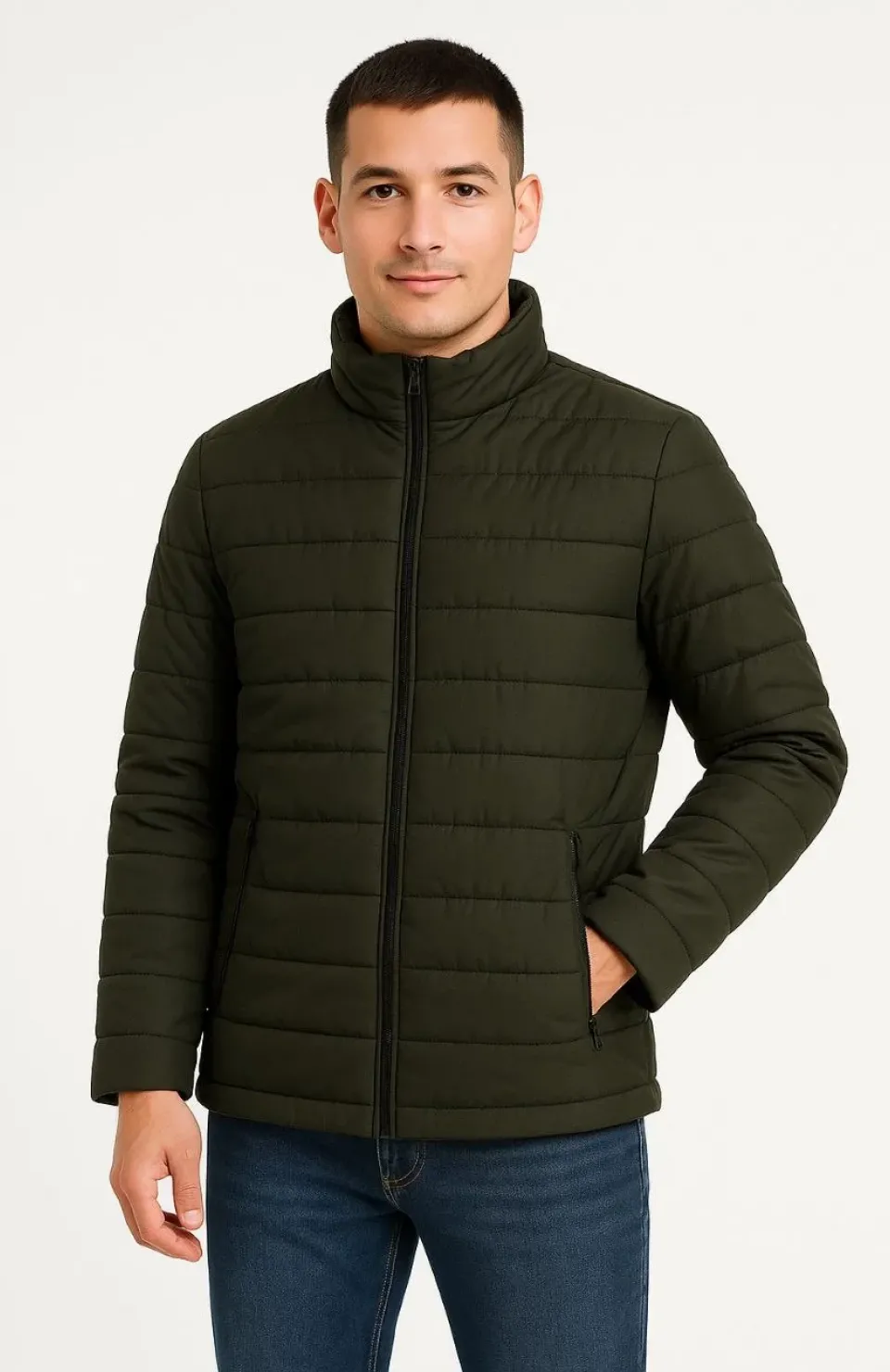 Erkek Bomber Mont Ceket – Su İtici Kumaş, Kapitone Astarlı, Fermuarlı, Kışlık - Haki