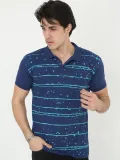 Erkek Yakalı Slim Fit Pike Çizgili T-Shirt - Mavi
