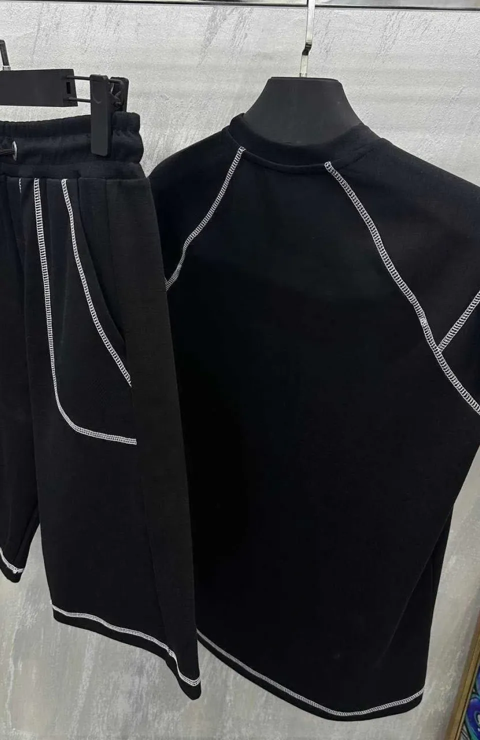 Unisex Karoyaka Dikişli Şortlu Takım - Siyah