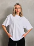 Unisex Bisiklet Yaka 20/1 Düz Oversize T-Shirt - Beyaz
