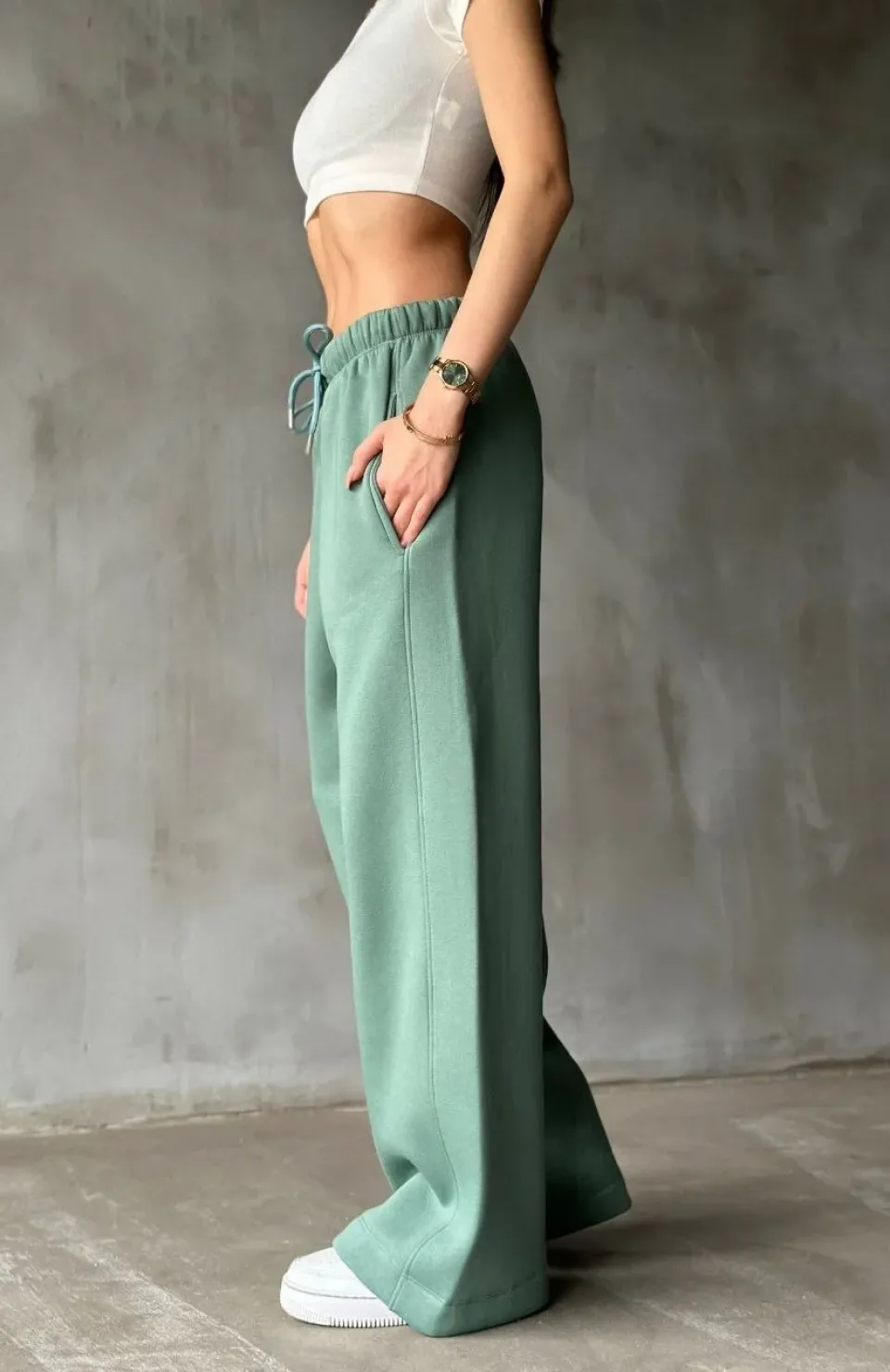 Palazzo Bol Paça Eşofman Pantolon - Yeşil