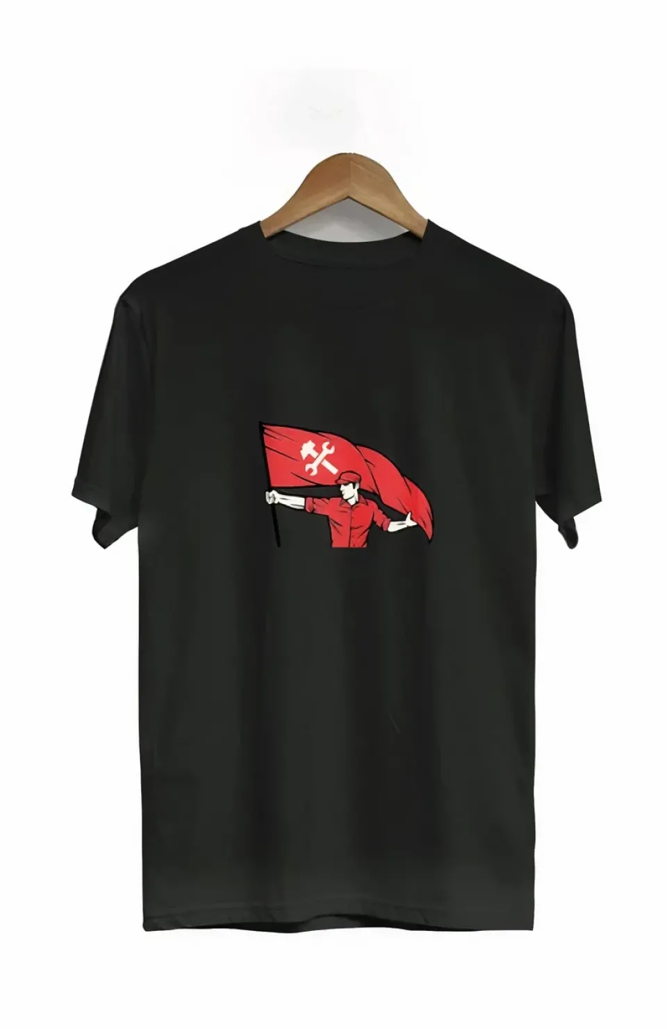 1 Mayıs Emekçilerimiz İçin Özel Tasarım Bayraklı Emekçi Baskılı T-shirt - Siyah