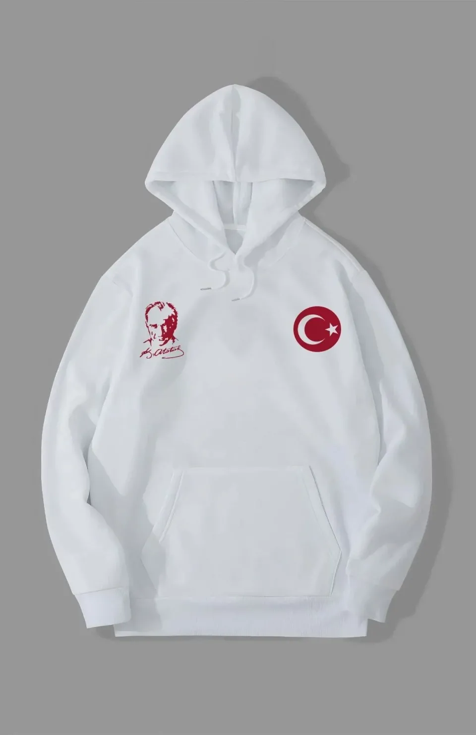 10 Kasıma Özel Üç İplik Kapüşonlu Baskılı SweatShirt - Beyaz Somersan Giyim | Kadın, Erkek ve Çocuk Moda