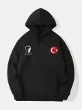 10 Kasıma Özel Üç İplik Kapüşonlu Baskılı SweatShirt - Siyah