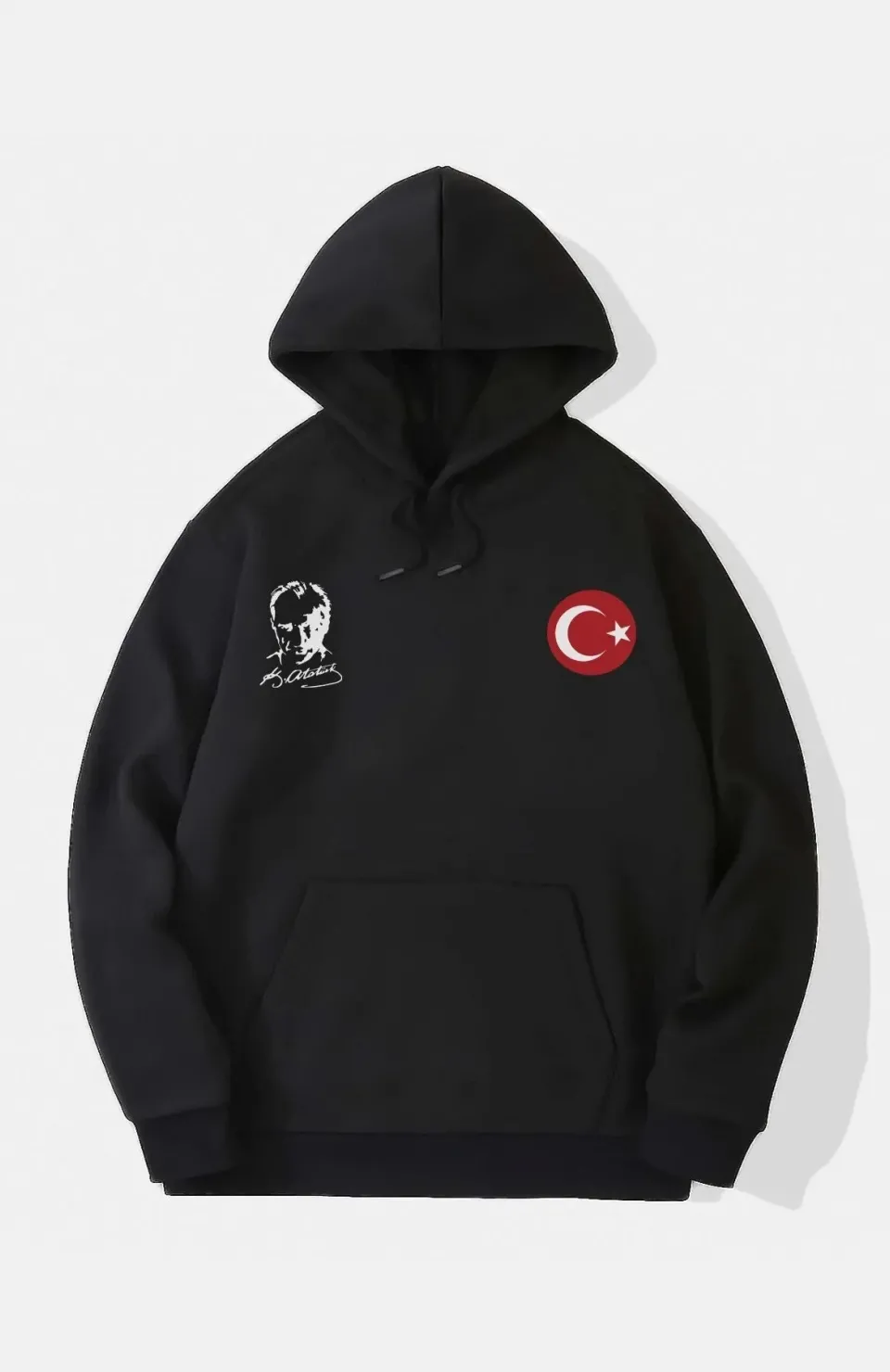 10 Kasıma Özel Üç İplik Kapüşonlu Baskılı SweatShirt - Siyah