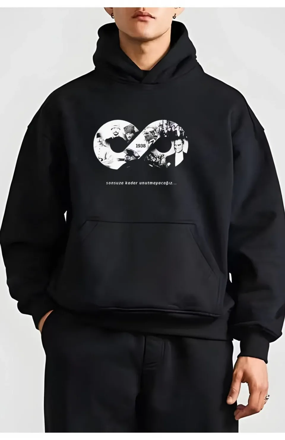 10 Kasıma Özel Üç İplik Kapüşonlu Baskılı SweatShirt - Siyah Somersan Giyim | Kadın, Erkek ve Çocuk Moda