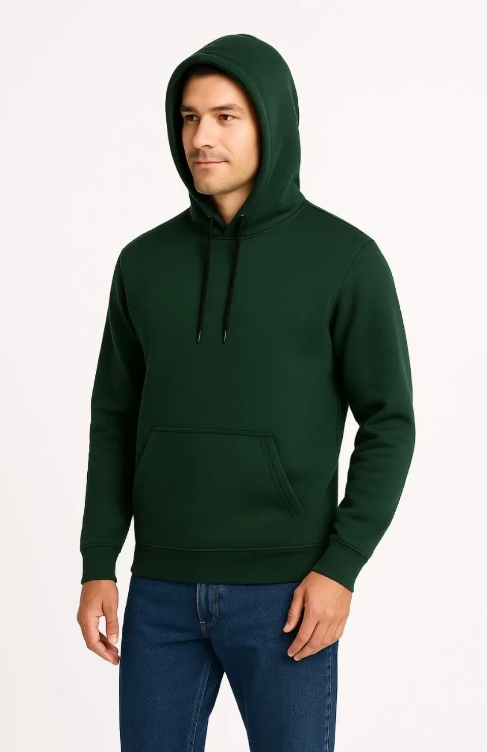 Erkek Üç İplik Kapüşonlu Kanguru Cepli SweatShirt hoodie - Haki