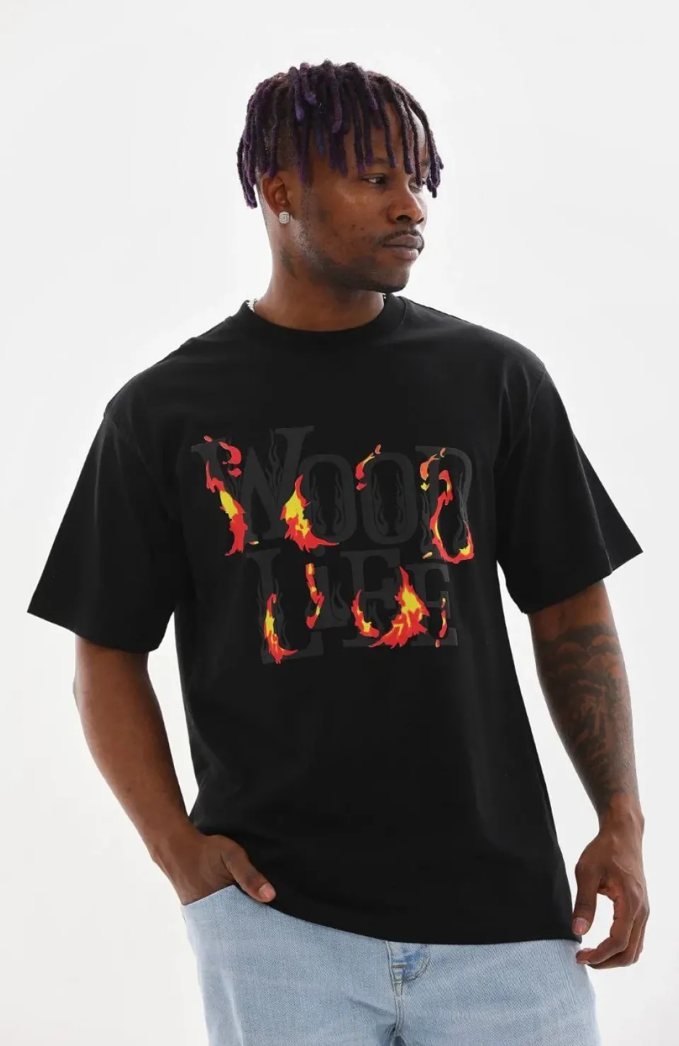 Unisex Baskılı Oversize T-Shirt - Siyah