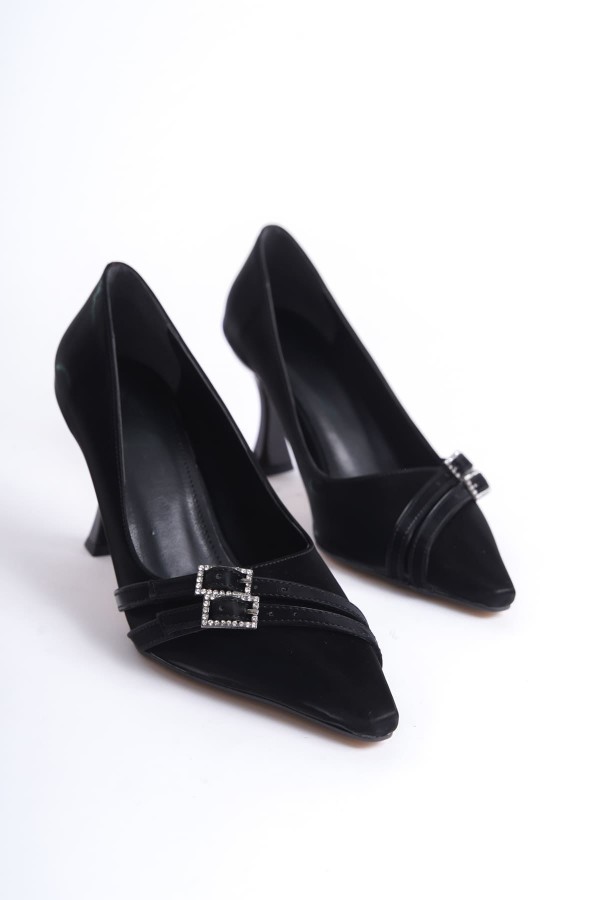 Kadın Siyah Saten Topuklu Ayakkabı TR08MS25A