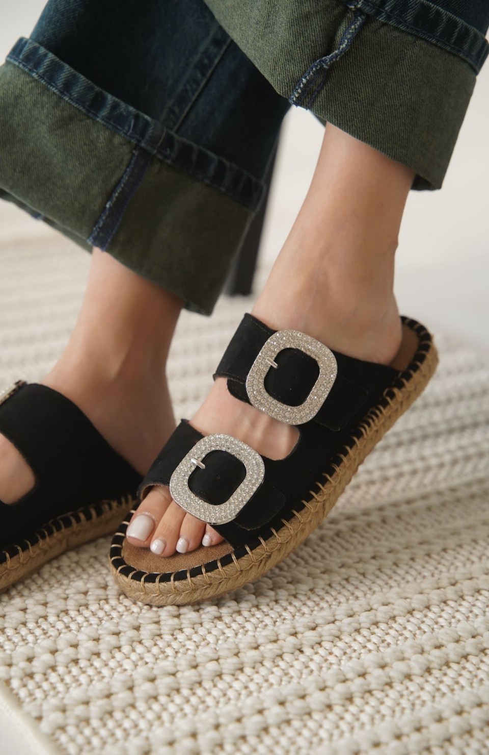 Süet Siyah Taşlı Kadın Terlik TR35MY05A Somersan Giyim | Kadın, Erkek ve Çocuk Moda