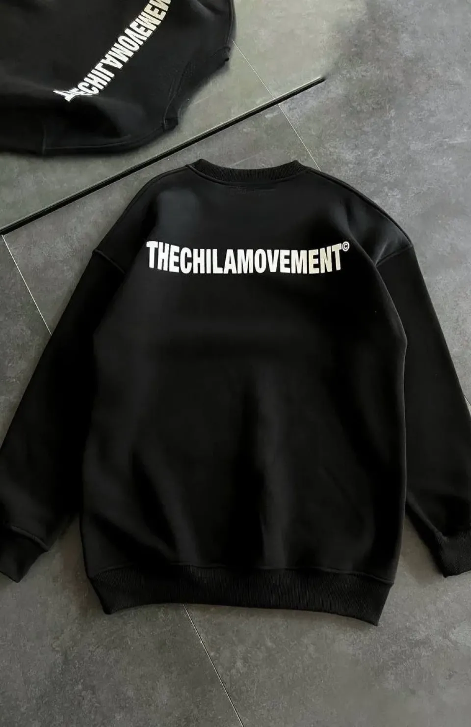 Kışlık Bisiklet Yaka Oversize Baskılı SweatShirt - Siyah