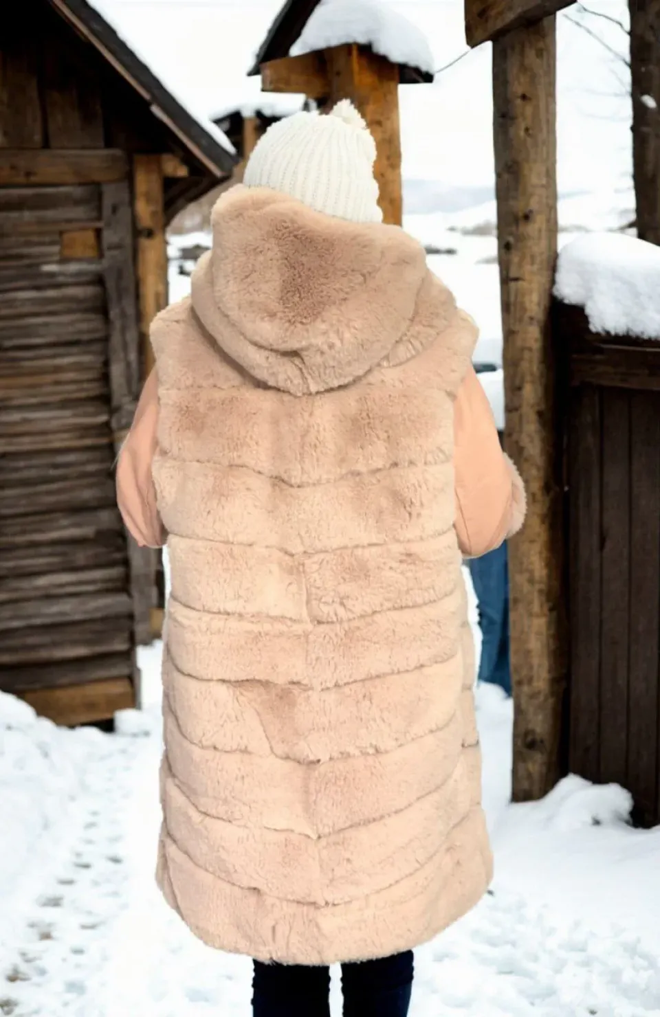 Kadın Suni Kürk Hakiki Deri - Somon